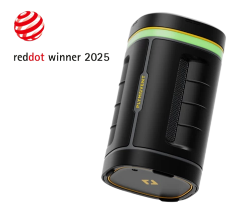 alt="Sensor Aeroguard Plymovent para monitorear la calidad del aire en espacios industriales, ganador del Red Dot Design Award 2025